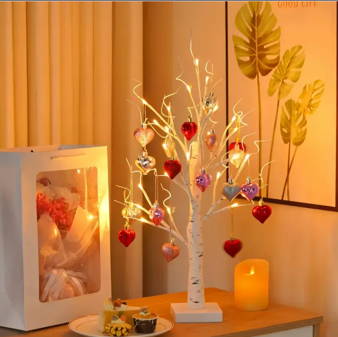 Romantic Heart-Shaped Birch Tree Lamp